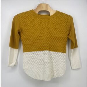 Fashion Avenue Sweater Small Yellow Colorblock Cable Knit Curved Hem Excellent